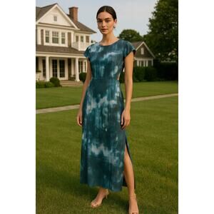 Aritzia Babaton Hamptons Dress Peacock / Deanude Size 6 Watercolor Open Back